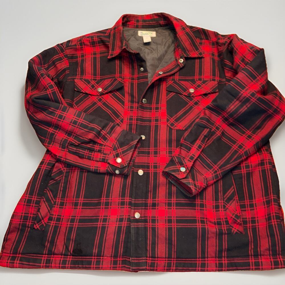 Duluth Trading Jacket Mens 2XL Red Plaid Flannel Lined Snap Front Workwear